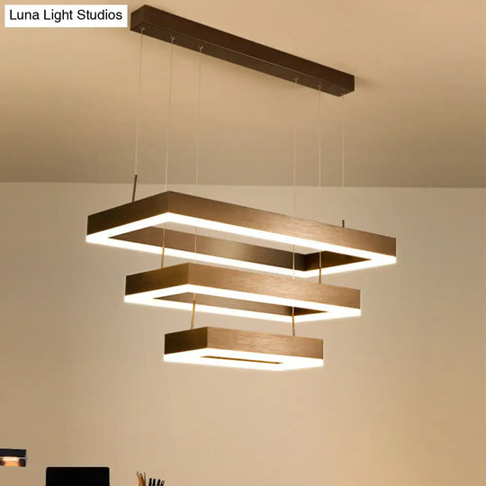Contemporary Led Chandelier - Coffee 2/4/5 Tiered Rectangular Pendant Light With Acrylic Shade