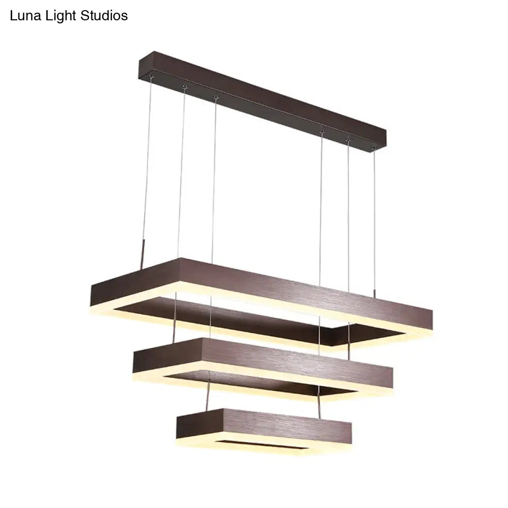 Contemporary Led Chandelier - Coffee 2/4/5 Tiered Rectangular Pendant Light With Acrylic Shade
