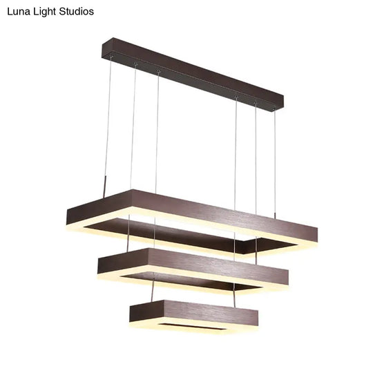 Contemporary Led Chandelier - Coffee 2/4/5 Tiered Rectangular Pendant Light With Acrylic Shade
