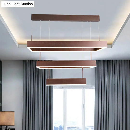 Contemporary Led Chandelier - Coffee 2/4/5 Tiered Rectangular Pendant Light With Acrylic Shade