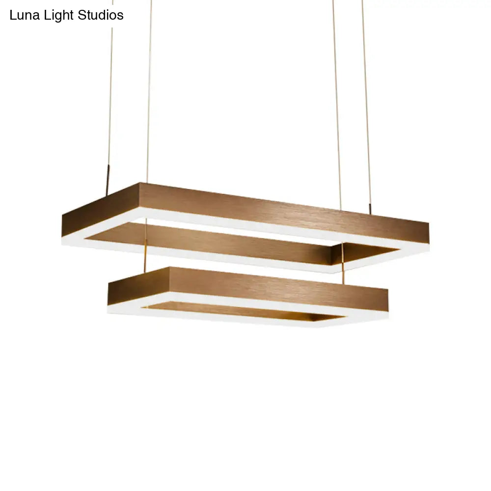 Contemporary Led Chandelier - Coffee 2/4/5 Tiered Rectangular Pendant Light With Acrylic Shade