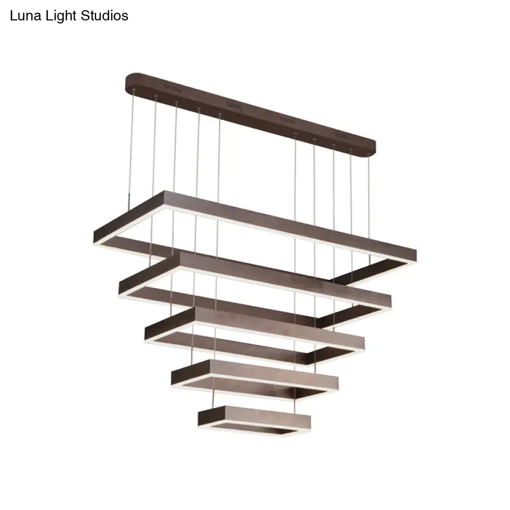 Contemporary Led Chandelier - Coffee 2/4/5 Tiered Rectangular Pendant Light With Acrylic Shade