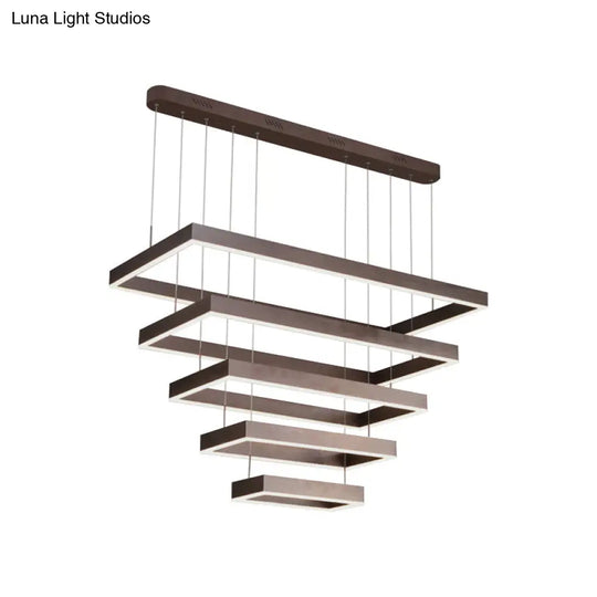 Contemporary Led Chandelier - Coffee 2/4/5 Tiered Rectangular Pendant Light With Acrylic Shade