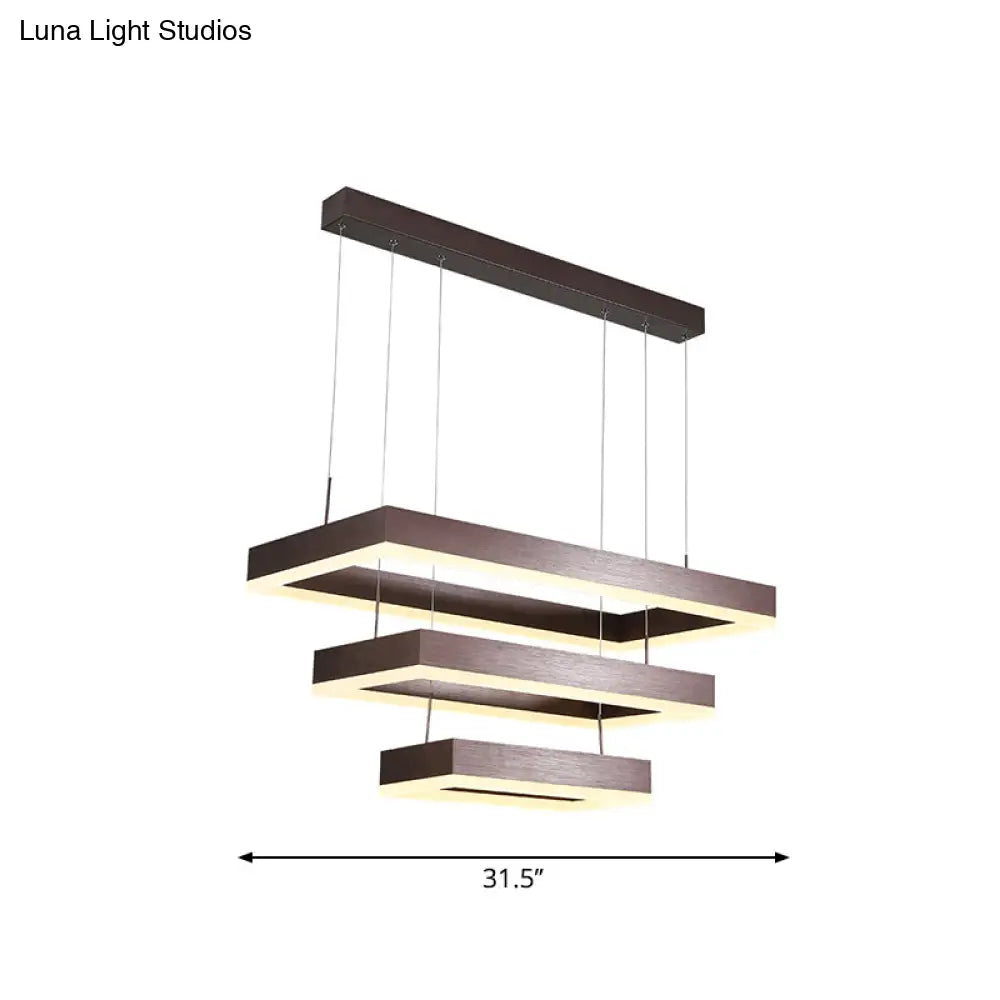 Contemporary Led Chandelier - Coffee 2/4/5 Tiered Rectangular Pendant Light With Acrylic Shade