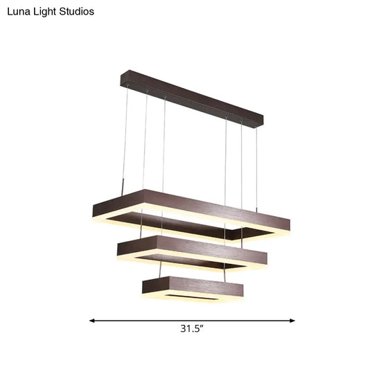Contemporary Led Chandelier - Coffee 2/4/5 Tiered Rectangular Pendant Light With Acrylic Shade