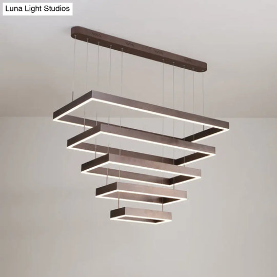 Contemporary Led Chandelier - Coffee 2/4/5 Tiered Rectangular Pendant Light With Acrylic Shade