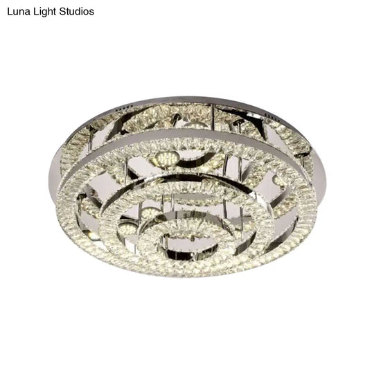 Contemporary Led Chrome Semi Flush Mount Ceiling Lamp With Layered Crystal Blocks - Warm/White Light