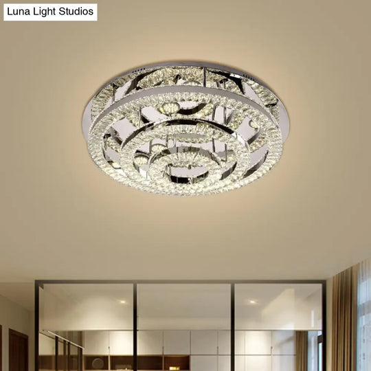 Contemporary Led Chrome Semi Flush Mount Ceiling Lamp With Layered Crystal Blocks - Warm/White Light