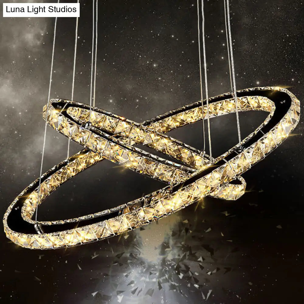 Contemporary Led Crystal Block Chandelier Pendant Light For Bedroom