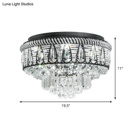 Contemporary Led Crystal Ceiling Light Fixture In Black - Bedroom Flush Mount Lamp
