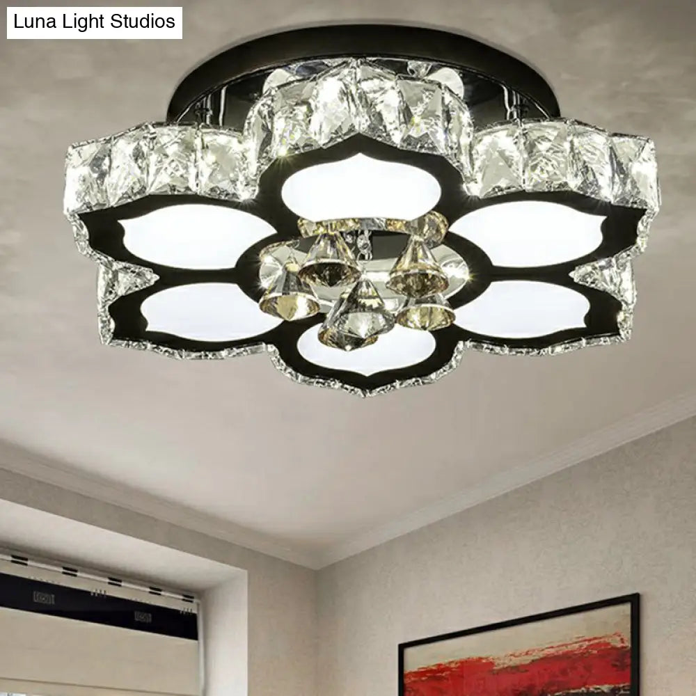 Contemporary Led Crystal Flower Flush Mount Ceiling Light For Bedrooms