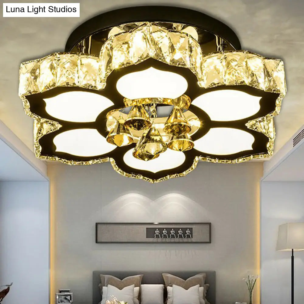 Contemporary Led Crystal Flower Flush Mount Ceiling Light For Bedrooms Gold