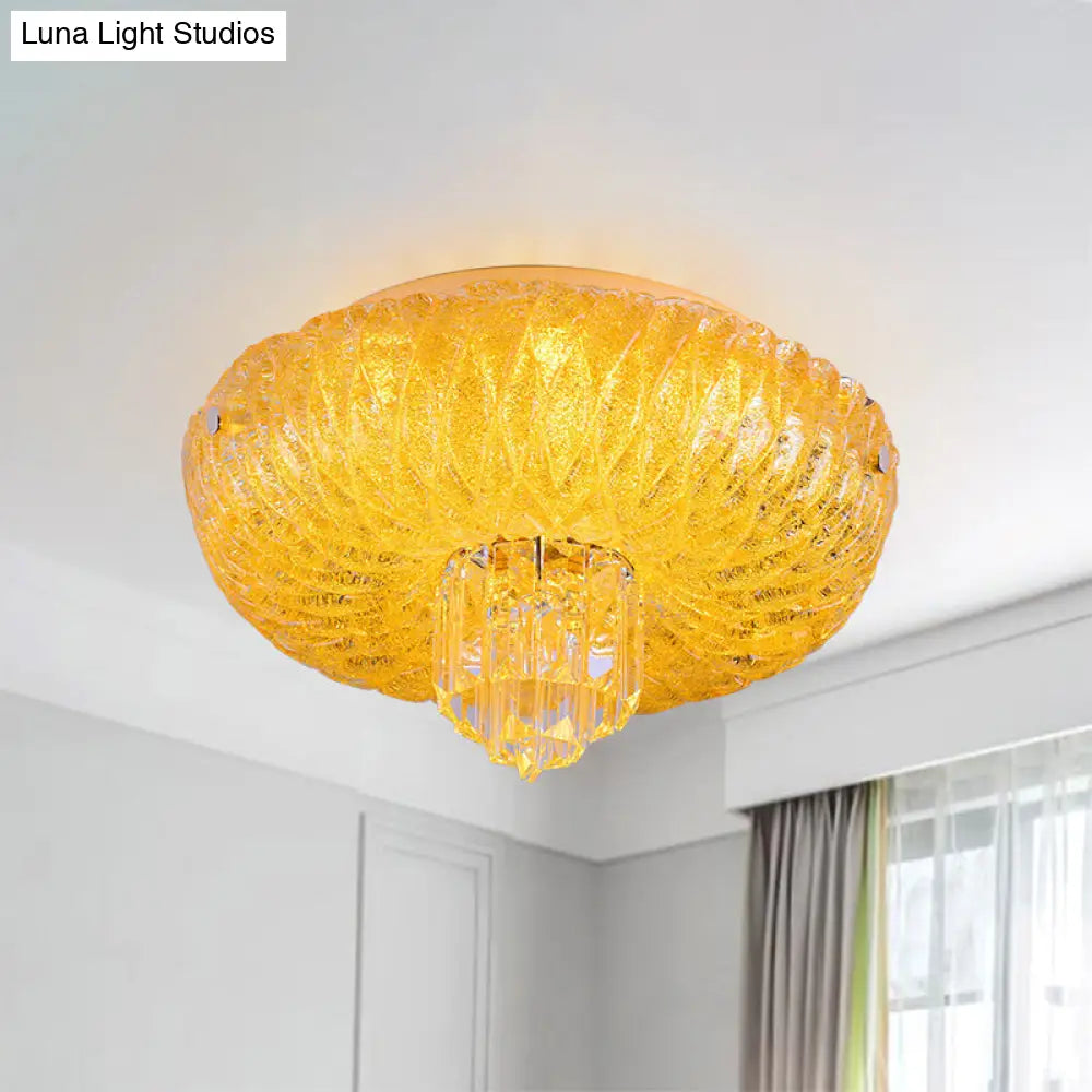 Contemporary Led Crystal Flush Mount Ceiling Lamp With Gold-Faceted Bowl Shade Gold