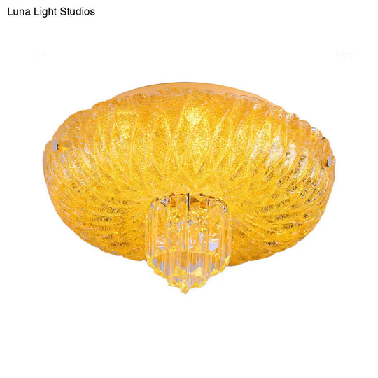 Contemporary Led Crystal Flush Mount Ceiling Lamp With Gold-Faceted Bowl Shade