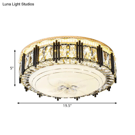 Contemporary Led Crystal Flush Mount Ceiling Light Fixture In Gold Finish