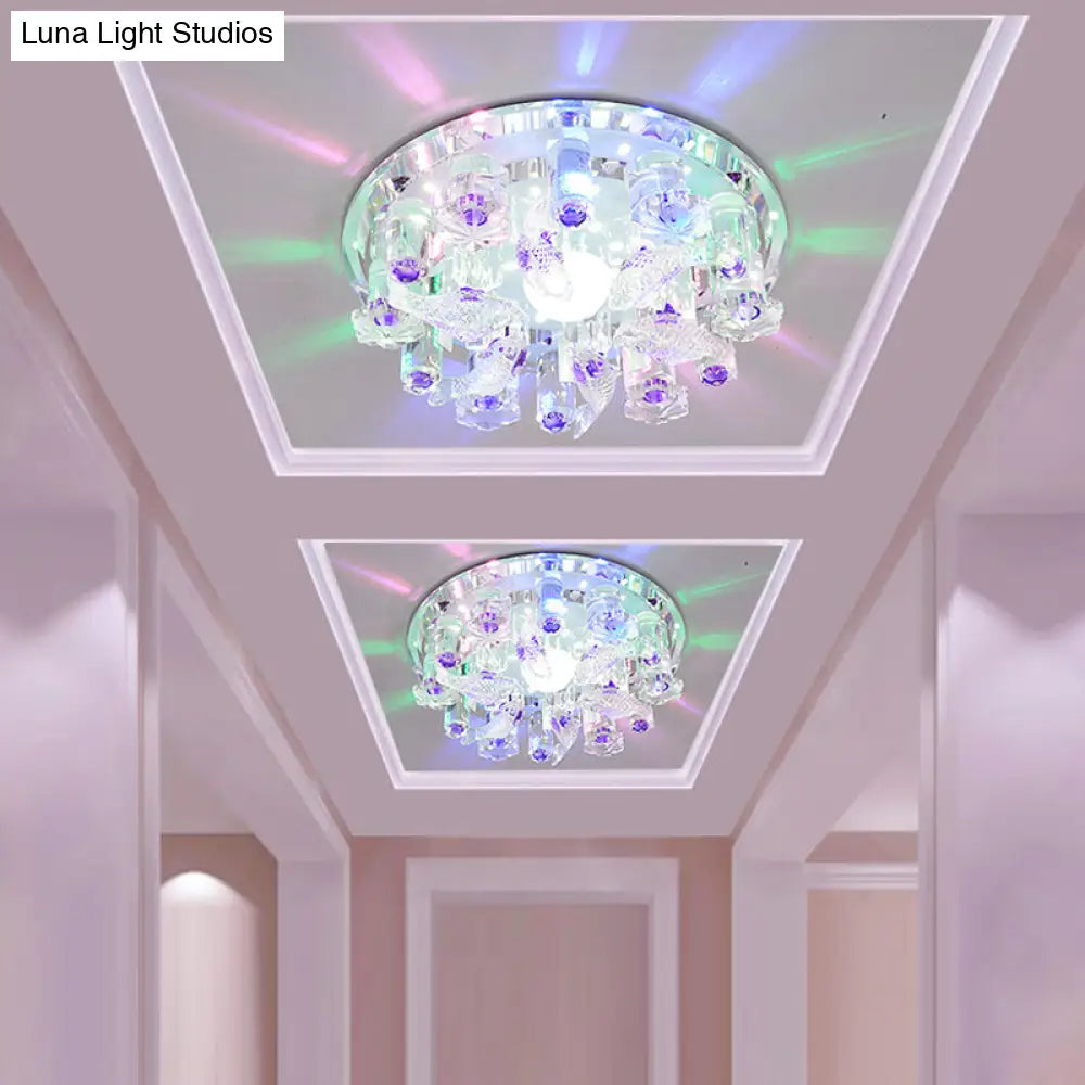 Contemporary Led Crystal Flush Mount Ceiling Light For Fish-Themed Bedrooms Clear