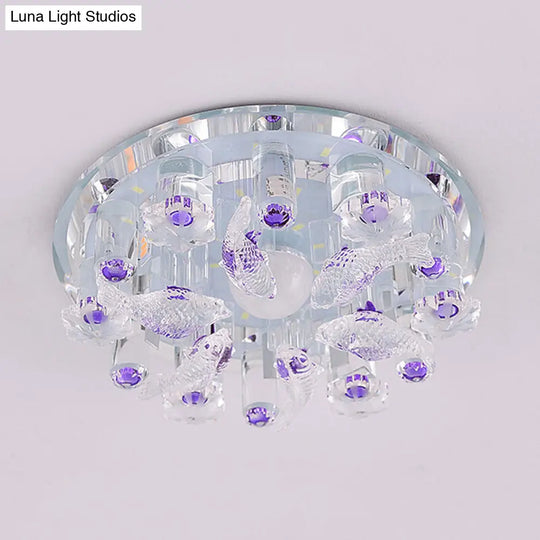 Contemporary Led Crystal Flush Mount Ceiling Light For Fish-Themed Bedrooms