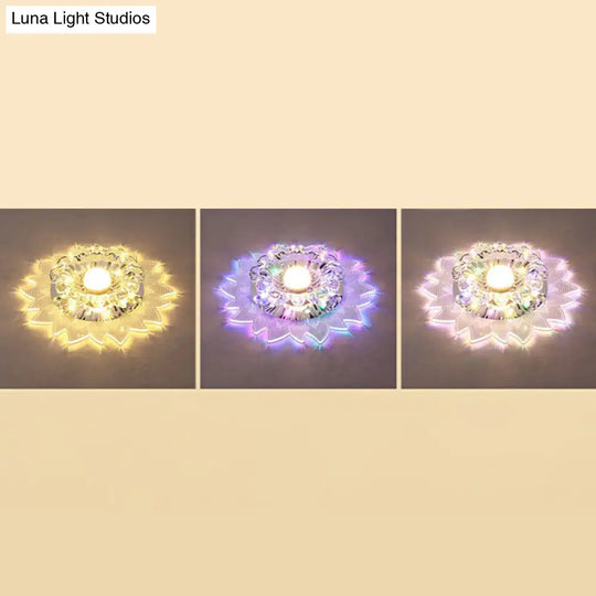 Contemporary Led Crystal Flush Mount Ceiling Light With Blossom Design For Hallways - Clear / 3W