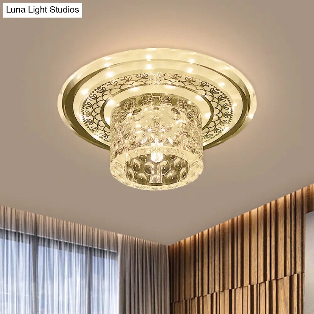 Contemporary Led Crystal Flushmount Ceiling Light For Corridor Clear