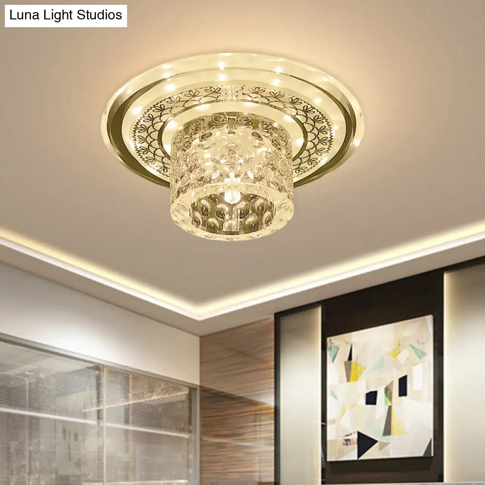 Contemporary Led Crystal Flushmount Ceiling Light For Corridor