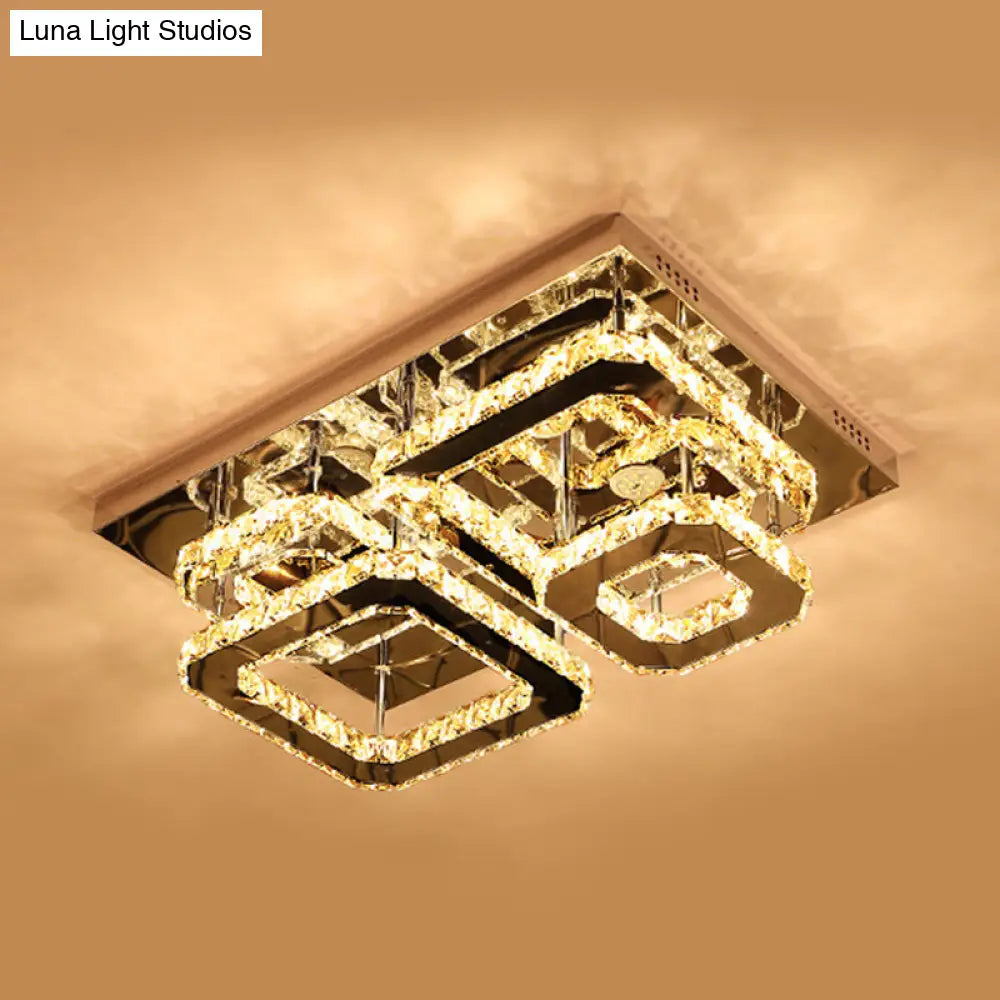 Contemporary Led Crystal Insert Ceiling Lamp With Chrome Finish