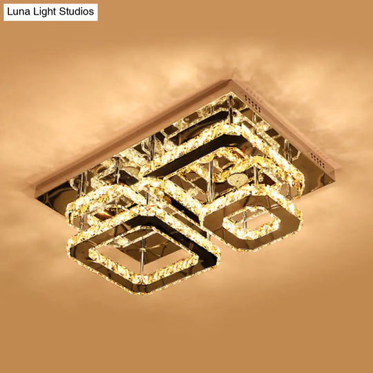 Contemporary Led Crystal Insert Ceiling Lamp With Chrome Finish