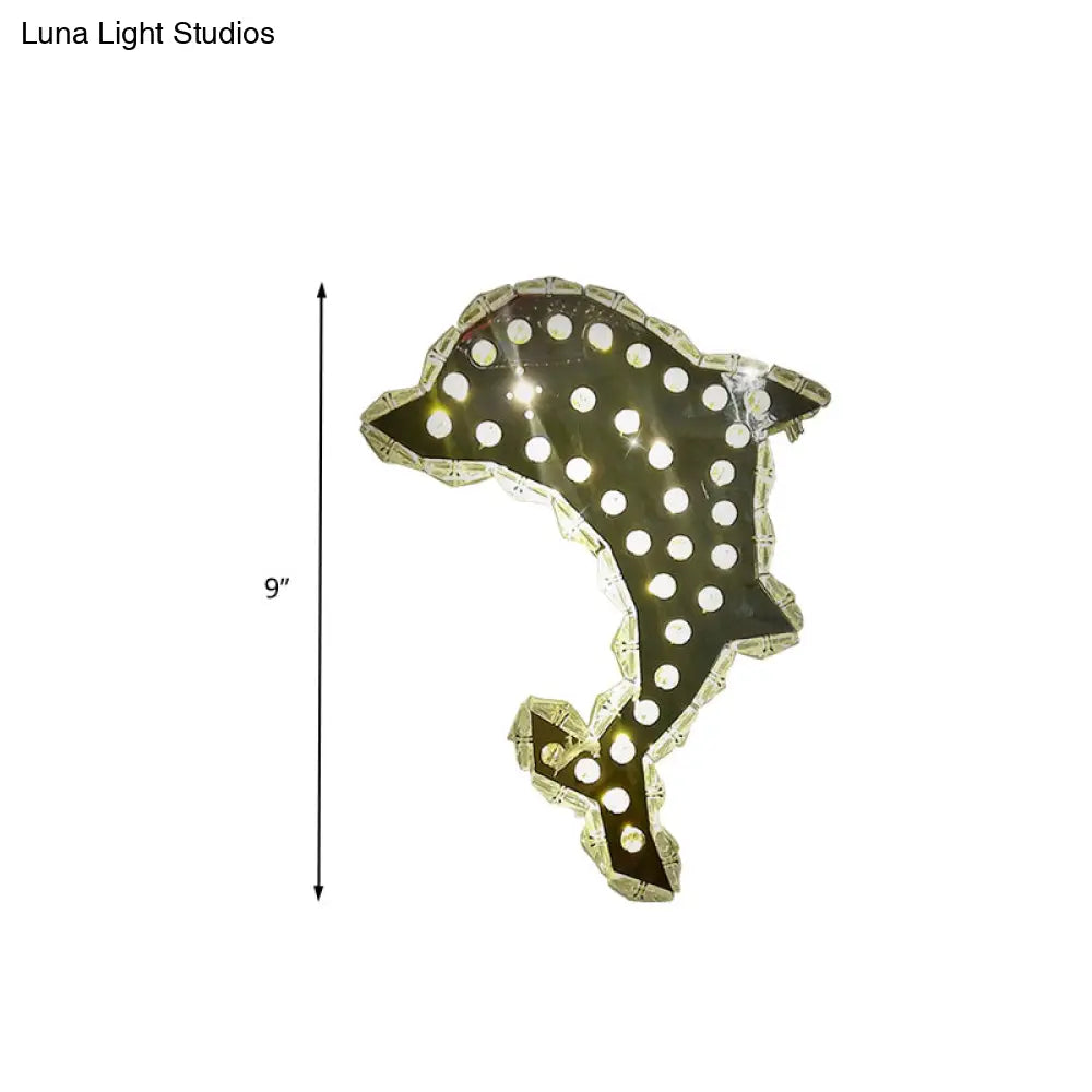 Contemporary Led Crystal Prism Dolphin Wall Light In Warm/White - Nickle Mount Fixture