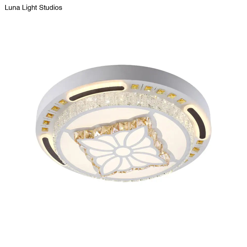 Contemporary Led Crystal Shaded Flush Ceiling Light - 23.5’/31.5’ W White
