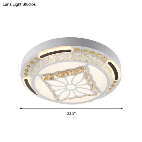 Contemporary Led Crystal Shaded Flush Ceiling Light - 23.5’/31.5’ W White