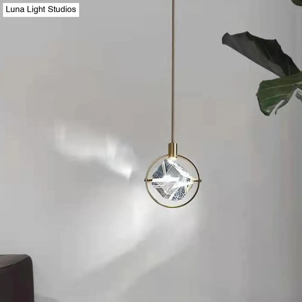 Contemporary Led Crystal Suspension Lamp - Elegant Gold Ring Pendant