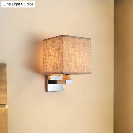 Contemporary Led Cube Wall Sconce Light - White/Black/Beige Fabric