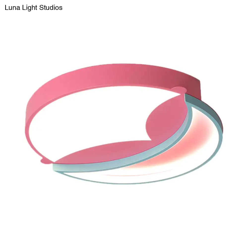 Contemporary Led Flush Ceiling Light - Blue/Pink Crescent Pendant For Bedroom