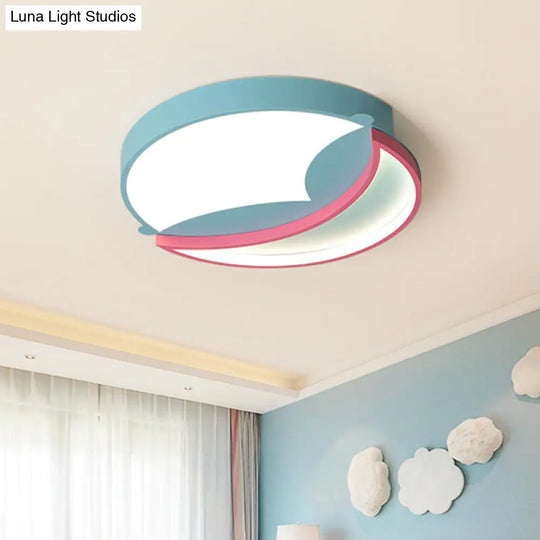 Contemporary Led Flush Ceiling Light - Blue/Pink Crescent Pendant For Bedroom