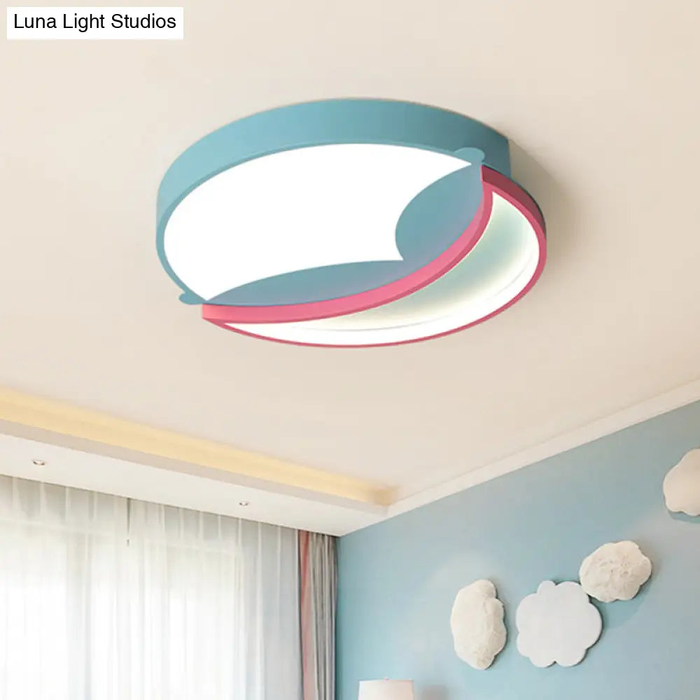 Contemporary Led Flush Ceiling Light - Blue/Pink Crescent Pendant For Bedroom