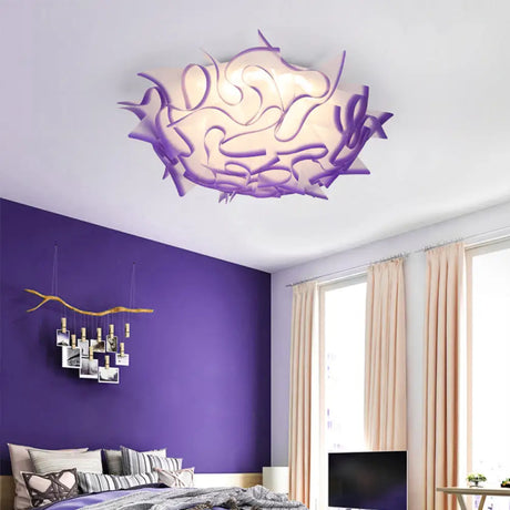Contemporary Led Flush Ceiling Light With Twist Acrylic Shade - Vibrant Pink/Orange/Blue For