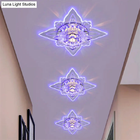Contemporary Led Flush Light Fixture With Clear Faceted Crystal Shade For Foyer Ceiling