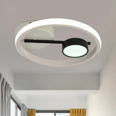 Contemporary Led Flush Light: Round Ceiling Mounted Metal; Black & White Or Gold; Warm Light