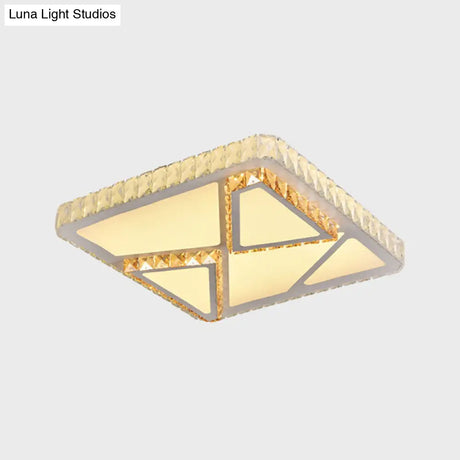 Contemporary Led Flush Mount Bedroom Ceiling Lamp With Crystal Shade - White