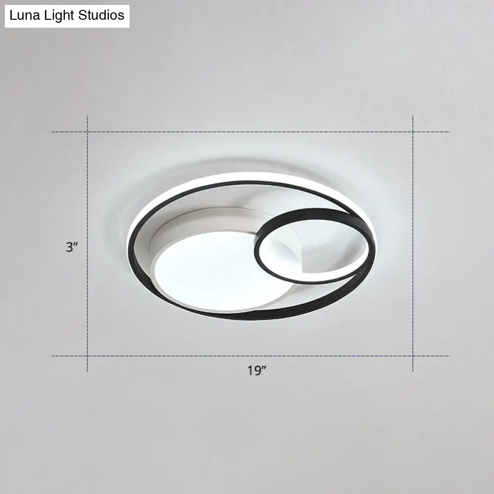 Contemporary Led Flush Mount Ceiling Lamp - Circular Acrylic Bedroom Light Fixture Black-White / 19