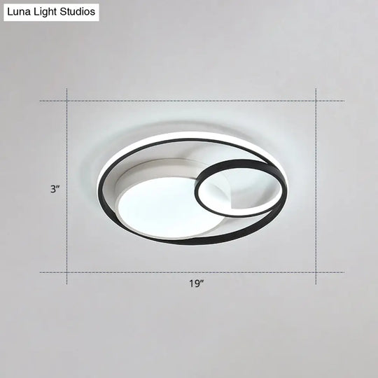 Contemporary Led Flush Mount Ceiling Lamp - Circular Acrylic Bedroom Light Fixture Black-White / 19