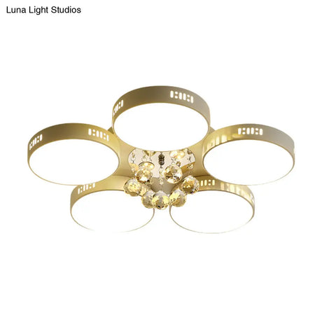 Contemporary Led Flush Mount Ceiling Lamp In White - 22’/31.5’ Circular Crystal Orb Design For