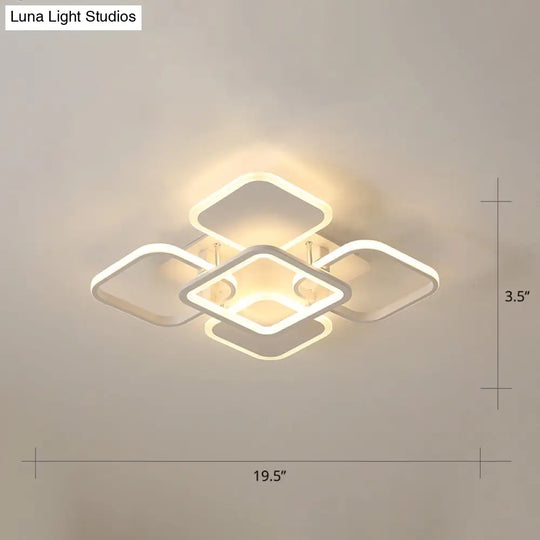 Contemporary Led Flush Mount Ceiling Lamp - White Frame Metal Flushmount Lighting For Living Room /
