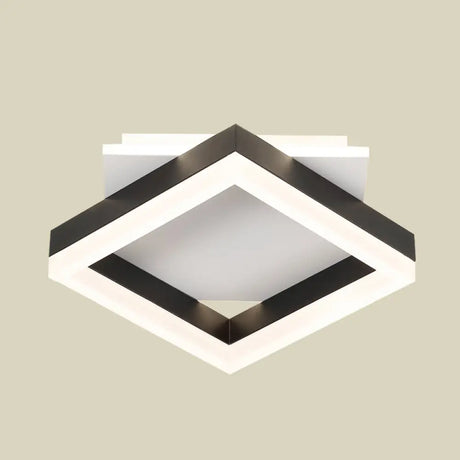 Contemporary Led Flush Mount Ceiling Light For Bedroom In Black & White Squares With Warm/White Glow