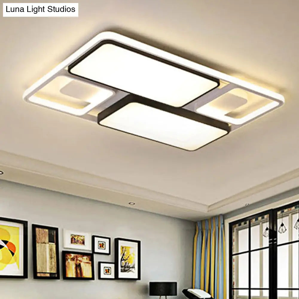 Contemporary Led Flush Mount Ceiling Light In Black/White 19.5’/45’ Wide