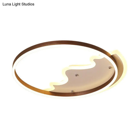 Contemporary Led Flush Mount Ceiling Light With Coffee - Colored Metal Ring - Ideal For Mountain