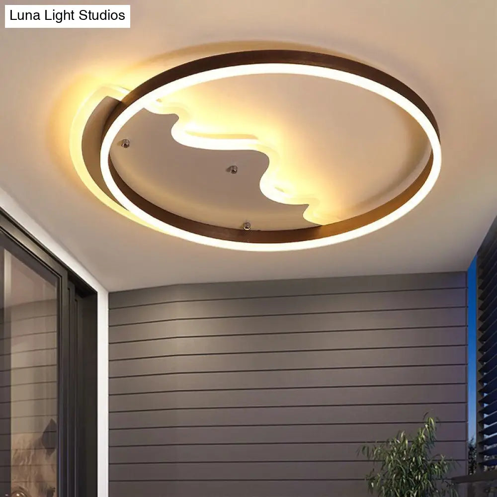 Contemporary Led Flush Mount Ceiling Light With Coffee - Colored Metal Ring - Ideal For Mountain