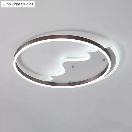 Contemporary Led Flush Mount Ceiling Light With Coffee - Colored Metal Ring - Ideal For Mountain