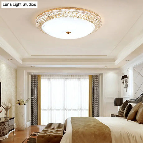 Contemporary Led Flush Mount Ceiling Light With Opal Glass Bowl And Crystal Accents - 12’/16’ Gold