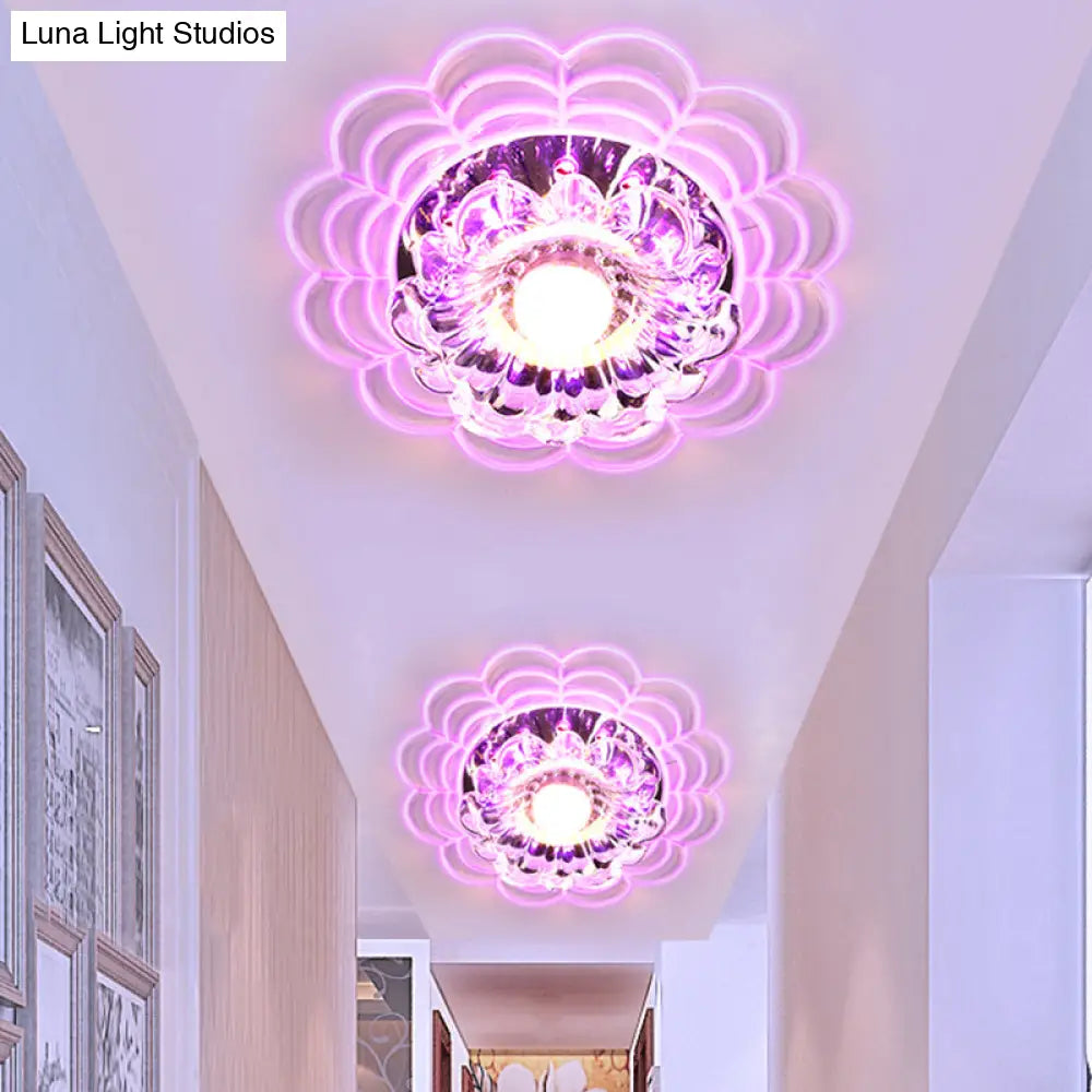 Contemporary Led Flush Mount Crystal Glass Ceiling Fixture - Stainless-Steel Warm/White/Multi Color