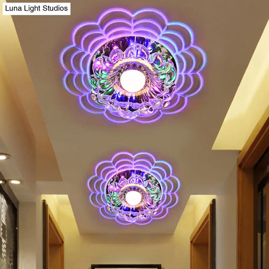 Contemporary Led Flush Mount Crystal Glass Ceiling Fixture - Stainless-Steel Warm/White/Multi Color